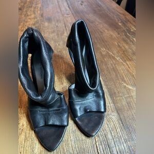 Vintage costume national Black Leather Open-Toe Ankle Booties